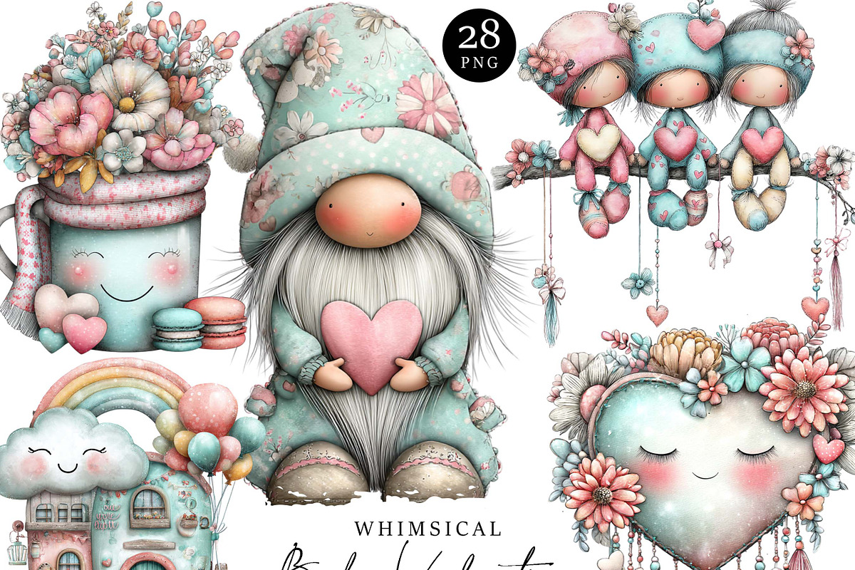 Whimsical Boho Valentine Clipart, a Seasonal Illustration by Design Scotch (Photo 1 of 8)