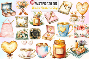 Golden Mother's Day Clipart, an Illustration by Watercolor design