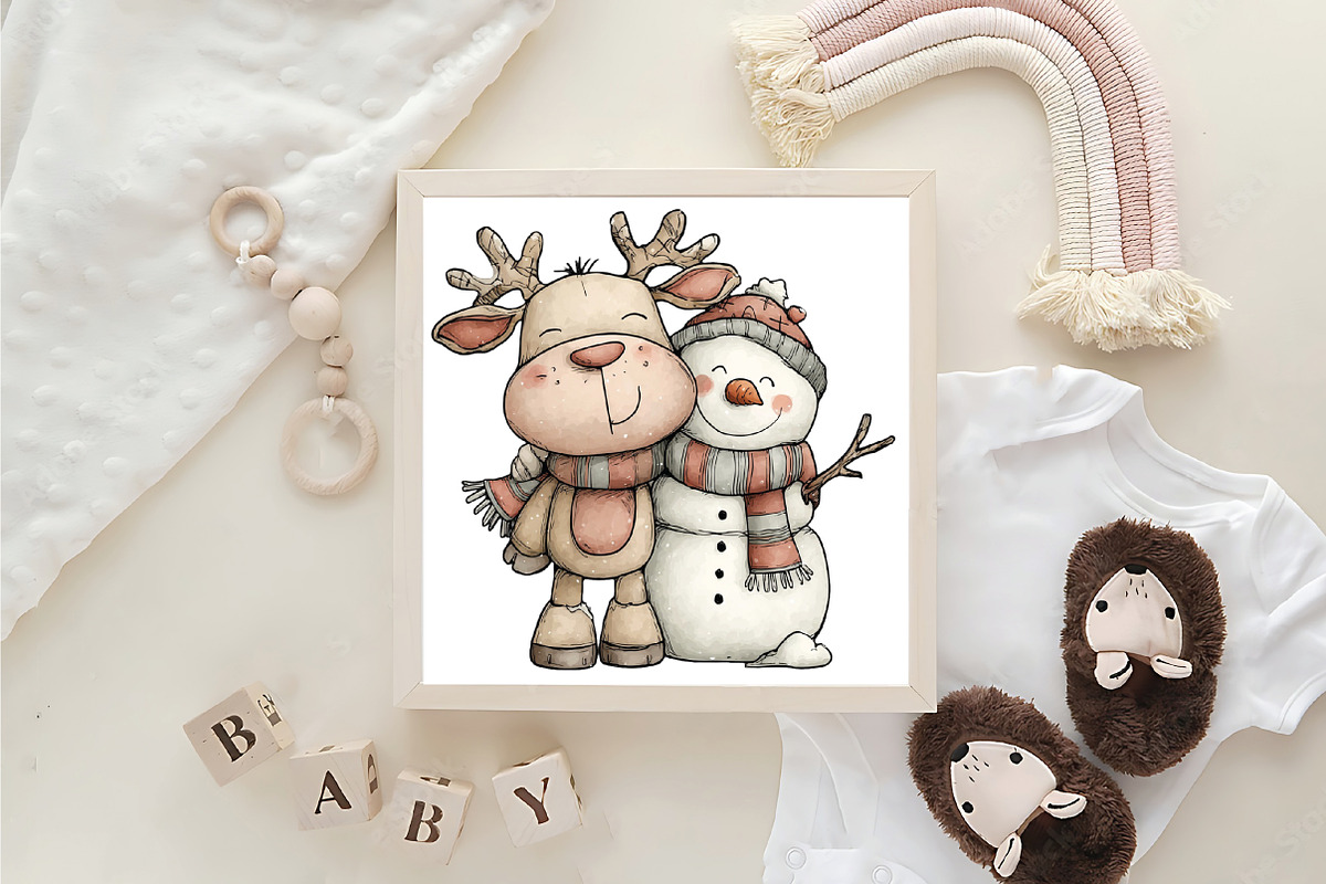 Christmas Reindeer Snowman Clipart, an Illustration by CraftArtStudio (Photo 6 of 6)