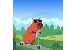 Capybara. happy cute animal capybara, an Animal Illustration by Onyx