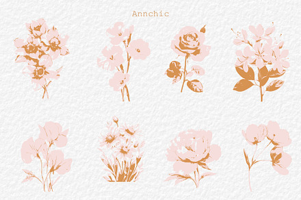 Flower clipart retro cottagecore set, an Object Graphic by Anna Sokol