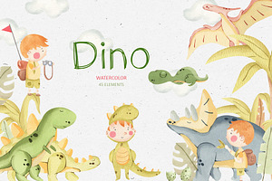 Dino Land Watercolor Clipart