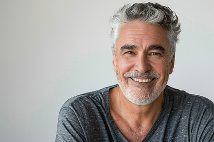 Portrait of mature man with grey hair on white background, a Person Photo by AlyaAnd