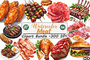 Watercolor Meat Clipart Bundle, an Illustration by DreamCafeArt (Thumbnail 1 of 7)