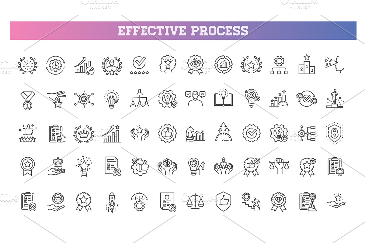 Effective Process. Line Icons Set, an Outline Icon by Tettygreen