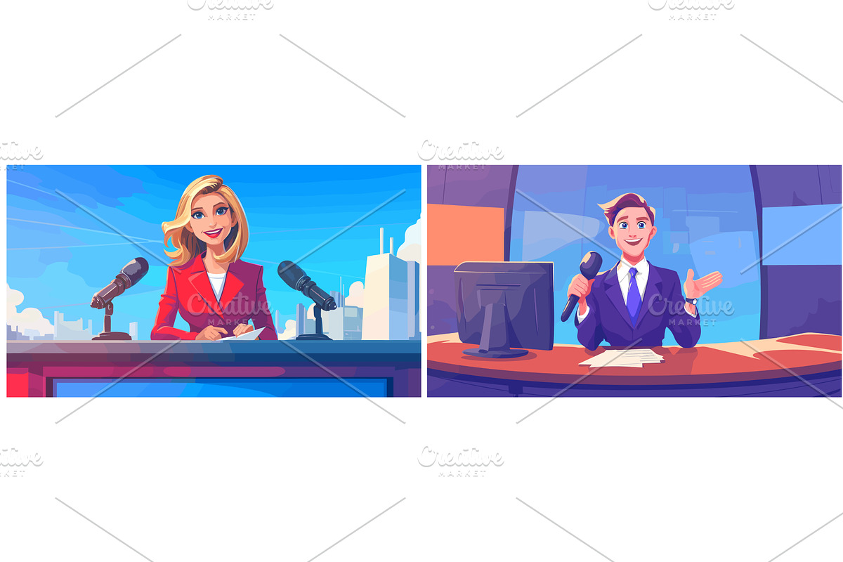 News anchor cartoon background, an Object Illustration by Stock-Smart-Start