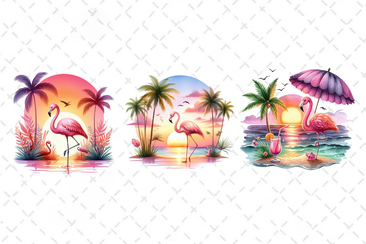 Tropical Sunset Flamingo Clipart, an Illustration by Dream Creation (Photo 5 of 6)