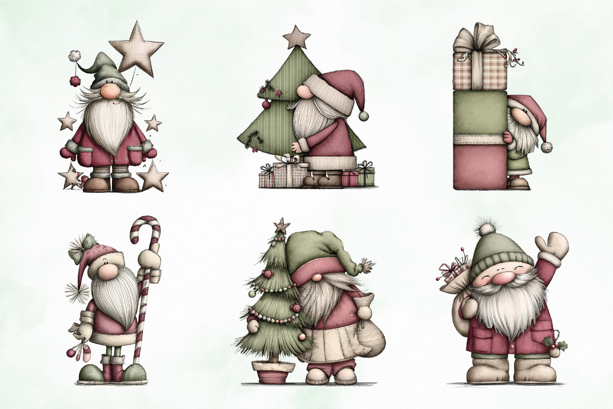 Whimsical Christmas Gnome Clipart, an Illustration by Creative Art (Photo 2 of 9)