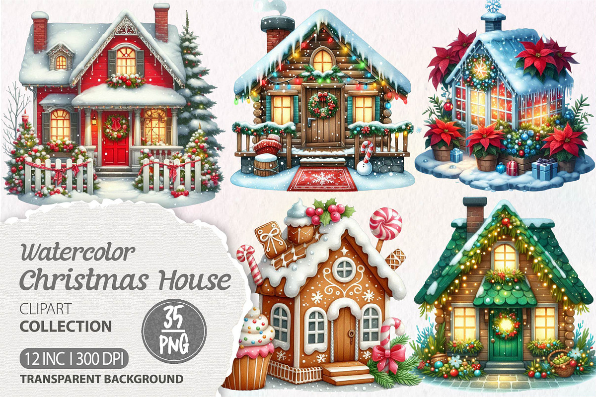 Christmas House Sublimation Clipart, an Illustration by Dream Creation (Photo 1 of 7)
