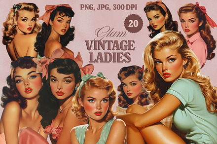 20 Vintage Glam Women PNG, an Object Graphic by Marie T