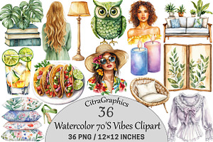 Watercolor 70'S Vibes Clipart, an Illustration by CitraGraphics