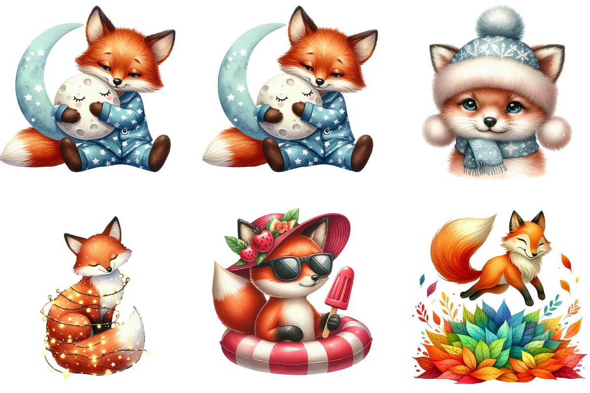 Cute Fox Sublimation Clipart, an Illustration by DreamArtGraphic (Photo 3 of 5)