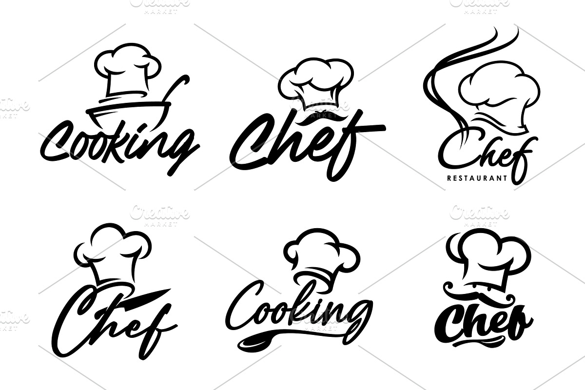 Chef icons with cook hats, a Food Illustration by Vector Tradition