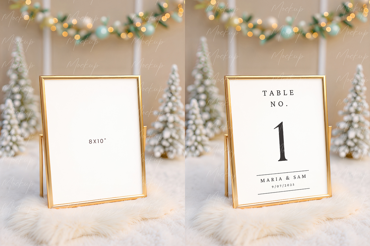 Christmas Gold Frame Sign Mockup, a Product Mockup by TatiMockup (Photo 2 of 3)