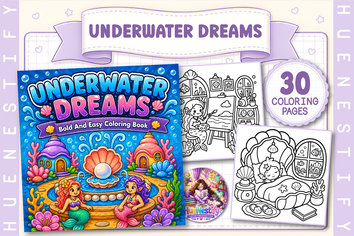 Underwater Dreams Coloring Book, a Decorative Illustration by HueNestify (Photo 1 of 4)