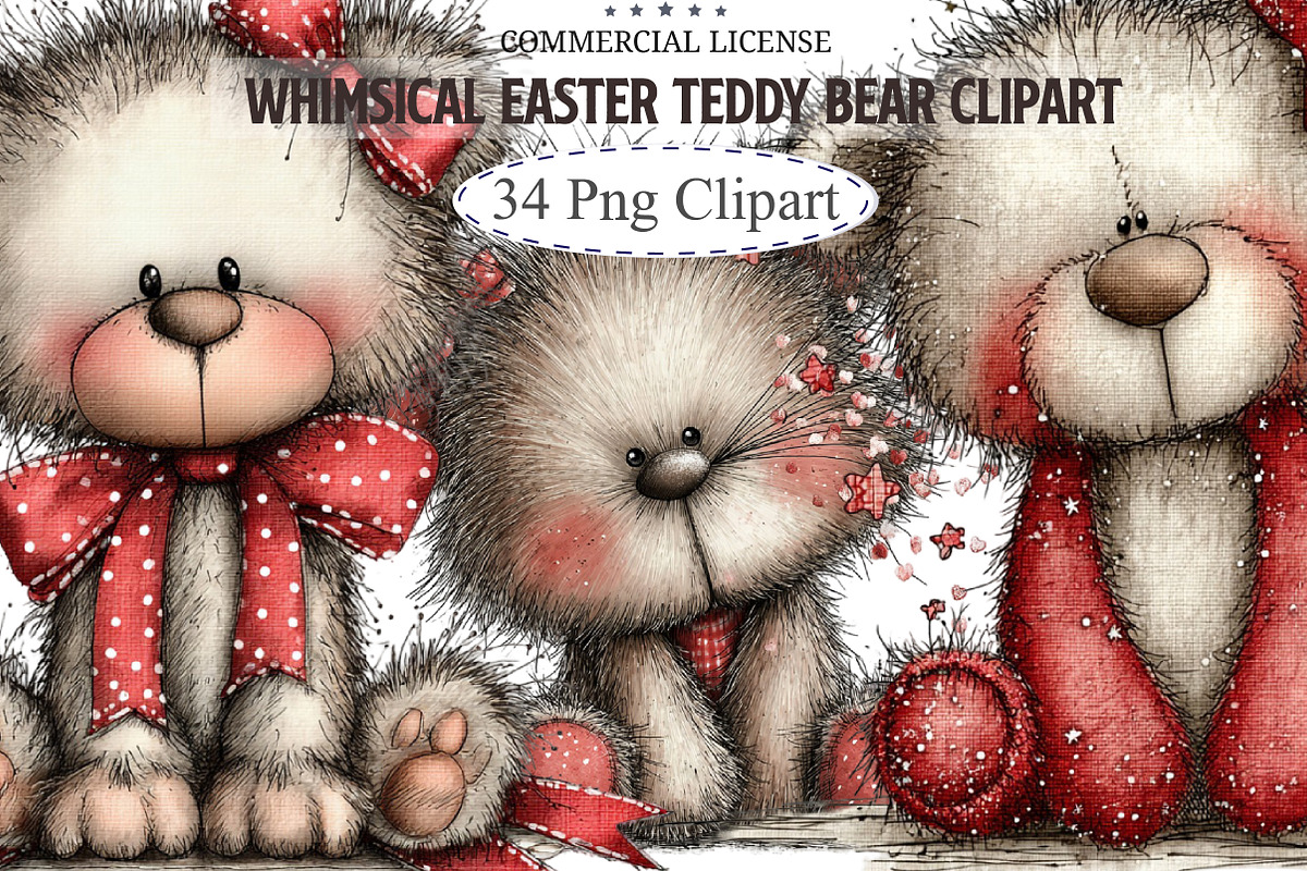Whimsical Easter Teddy Bear Clipart, an Illustration by designcity5 (Photo 1 of 5)