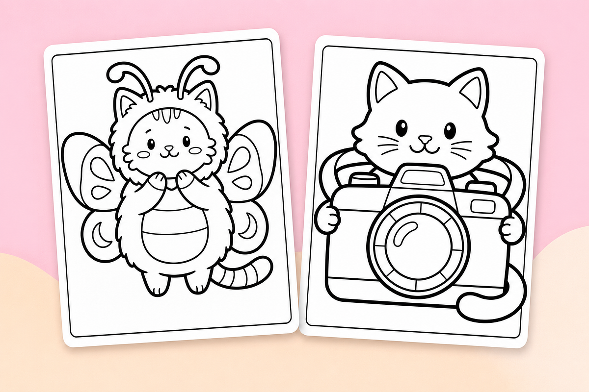 Cute Cats Coloring Pages #2, an Animal Illustration by Inkivelle Studio (Photo 2 of 3)