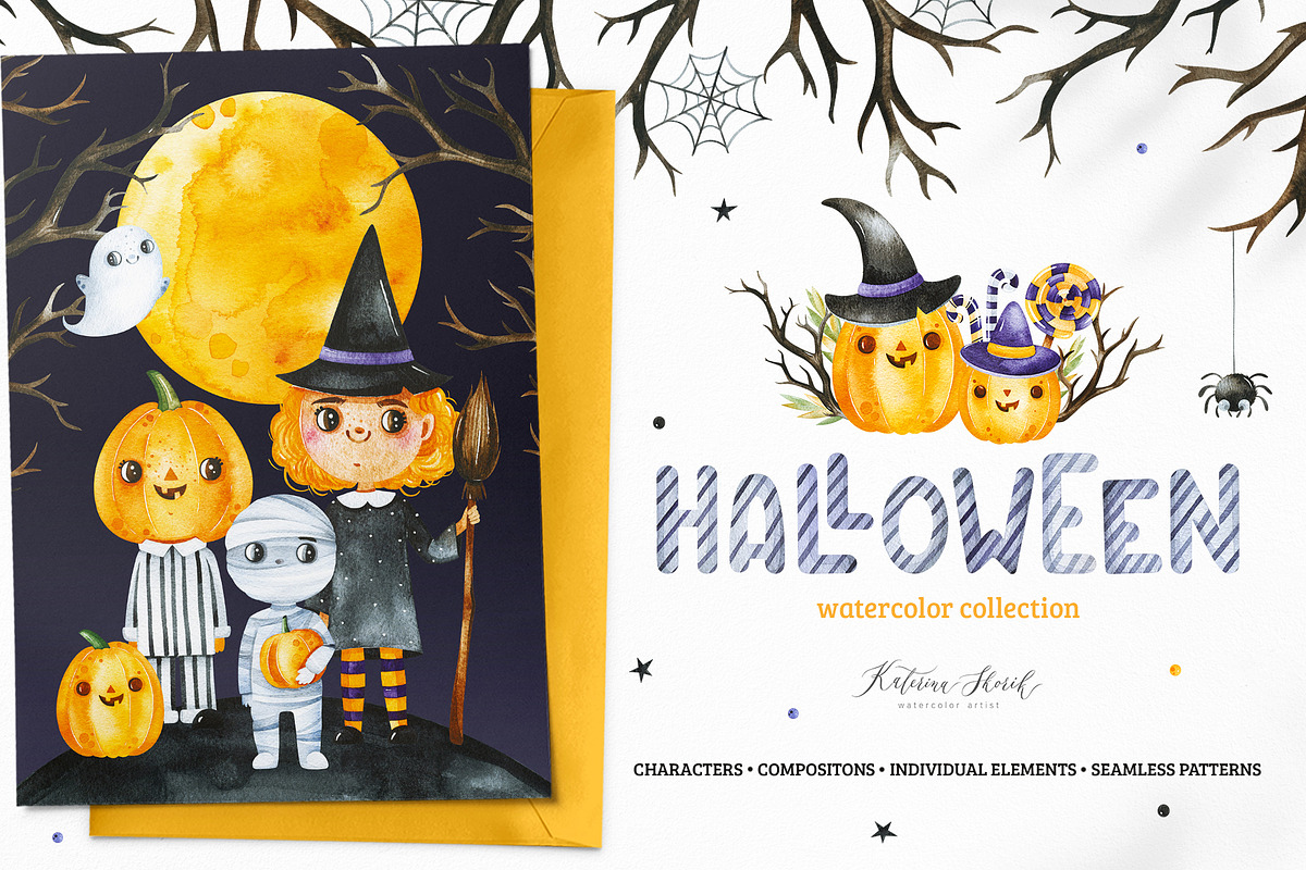 Halloween.Cute watercolor collection, a Decorative Illustration by Kate_Rina (Photo 1 of 11)