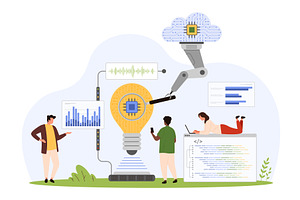 Cloud analysis of digital project, a Technology Illustration by Flashvector