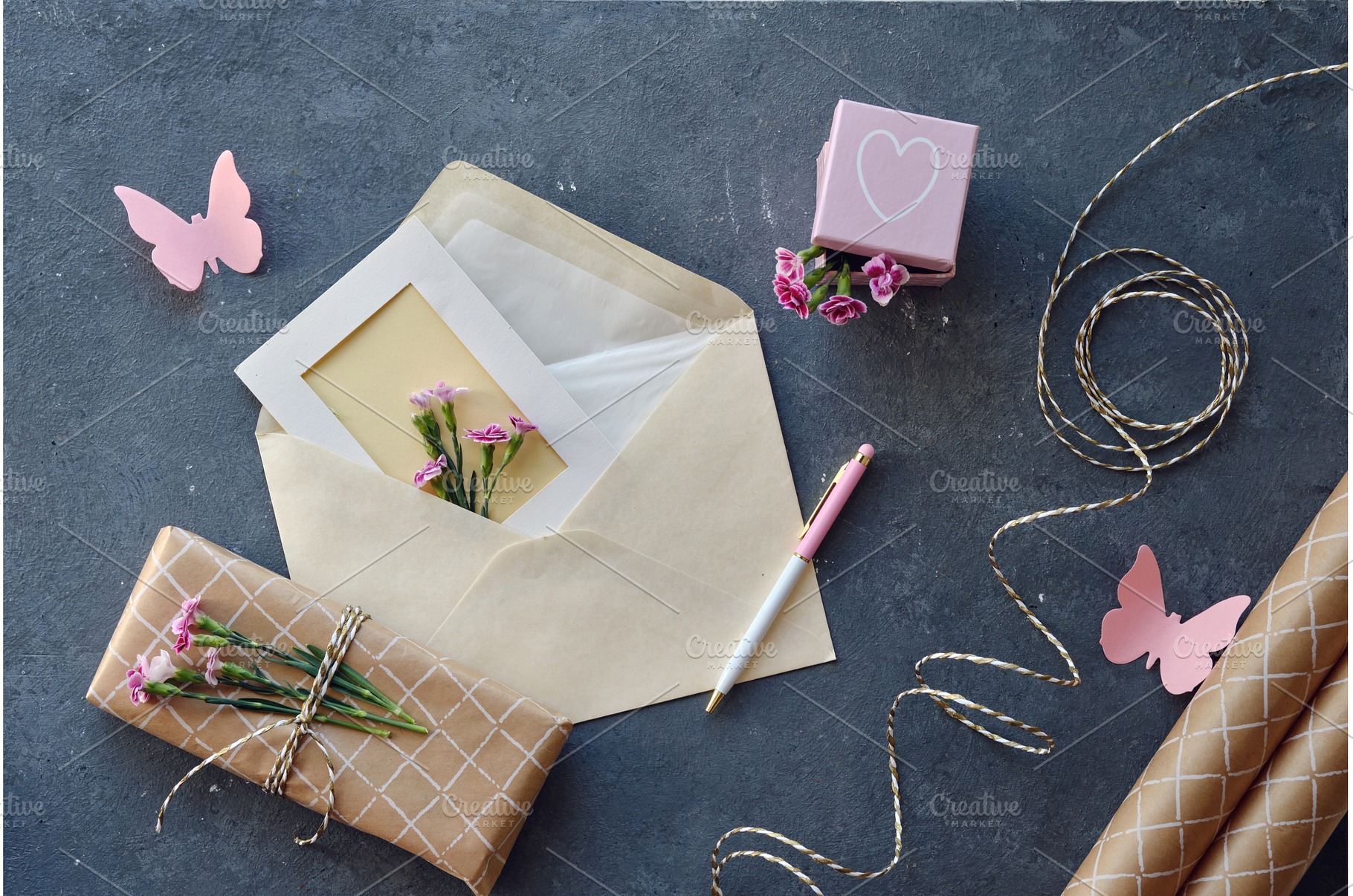 Envelope with small flowers and, a Background Photo by tilialucida