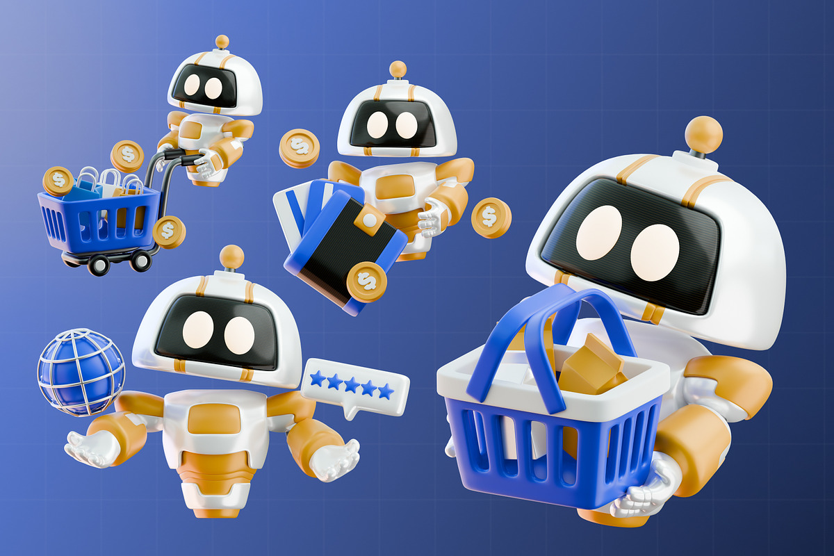 Robot Shopping 3D Illustration Pack, an Object 3D Model by Tempcraft (Photo 5 of 5)