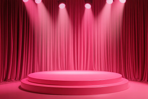 Vibrant pink podium with red curtain, a Photo by Iftikhar Alam