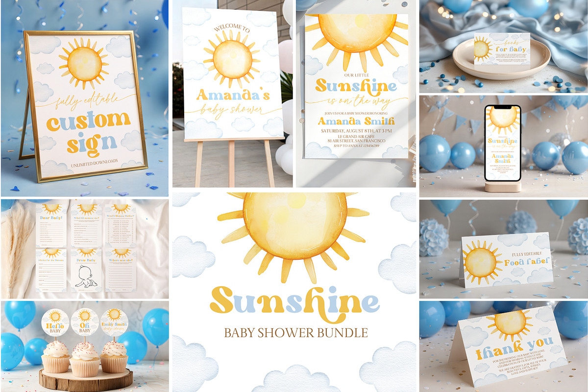 Yellow Sun Baby Shower Party Bundle, a Templates & Theme by VeliusCreativeStudio (Photo 1 of 9)