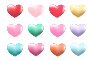 Set of hearts in 3d cartoon design, an Object Illustration by Dessign Sells