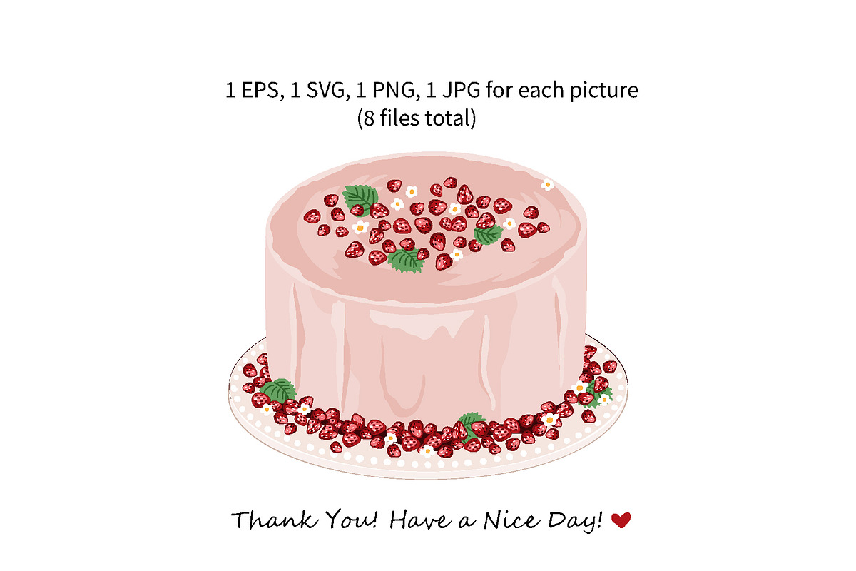 Wild Strawberries Cake Drawing Set, an Object Graphic by Toltemara (Photo 3 of 3)