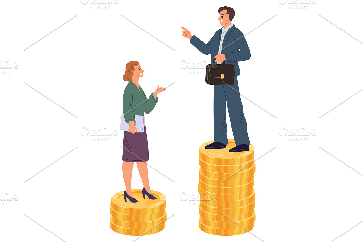 Man and woman stand on different, a Finance Illustration by Vectorbuum