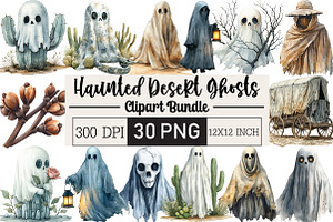 Haunted Desert Ghosts Clipart, an Illustration by Black Bird Studio