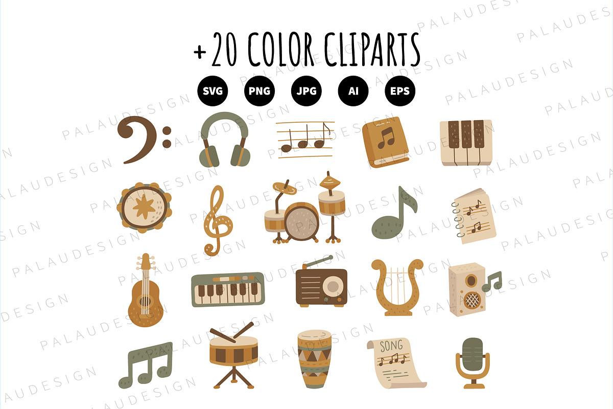 Music Instruments Clipart Set, an Education Illustration by Palau (Photo 8 of 10)