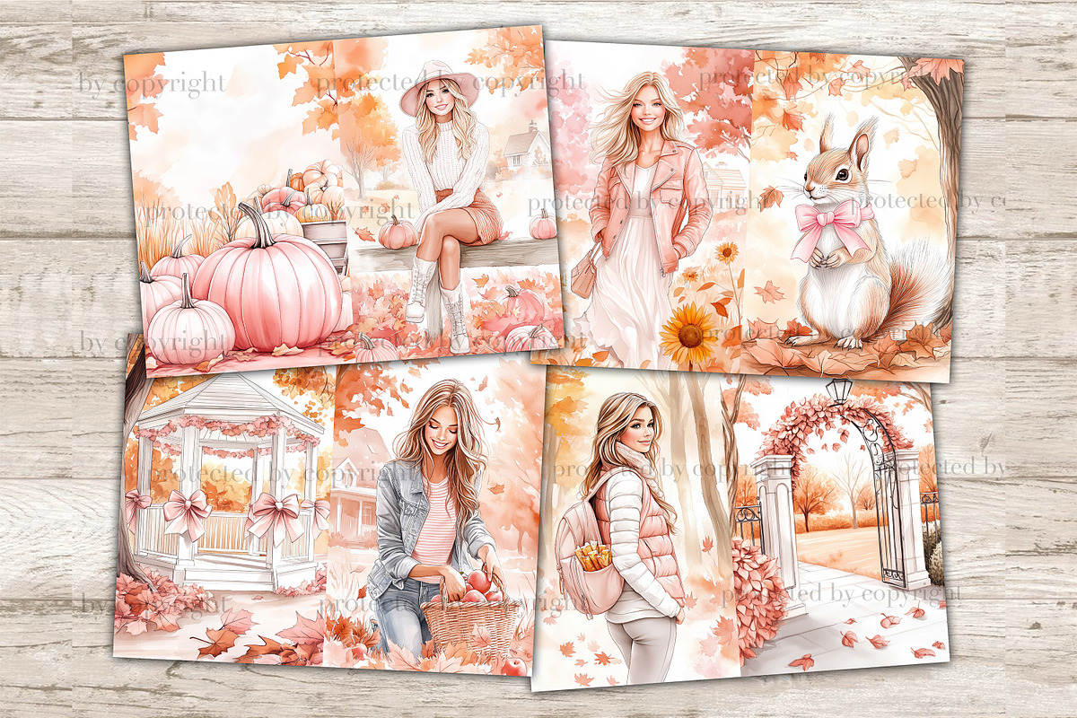 Pink Autumn Junk Journal Pages, a Seasonal Illustration by GlamArtZhanna (Photo 6 of 10)
