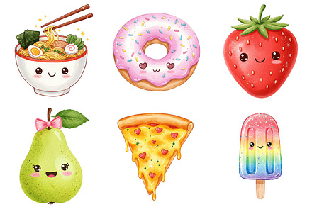 Kawaii Glitter Food Clipart, a Food Illustration by cherrydesign
