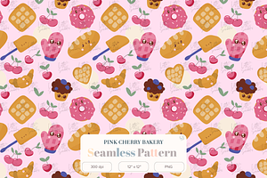 Sweet Cherry Bakery Kawaii Pattern, a Pattern Graphic by Little Creative Scribbles