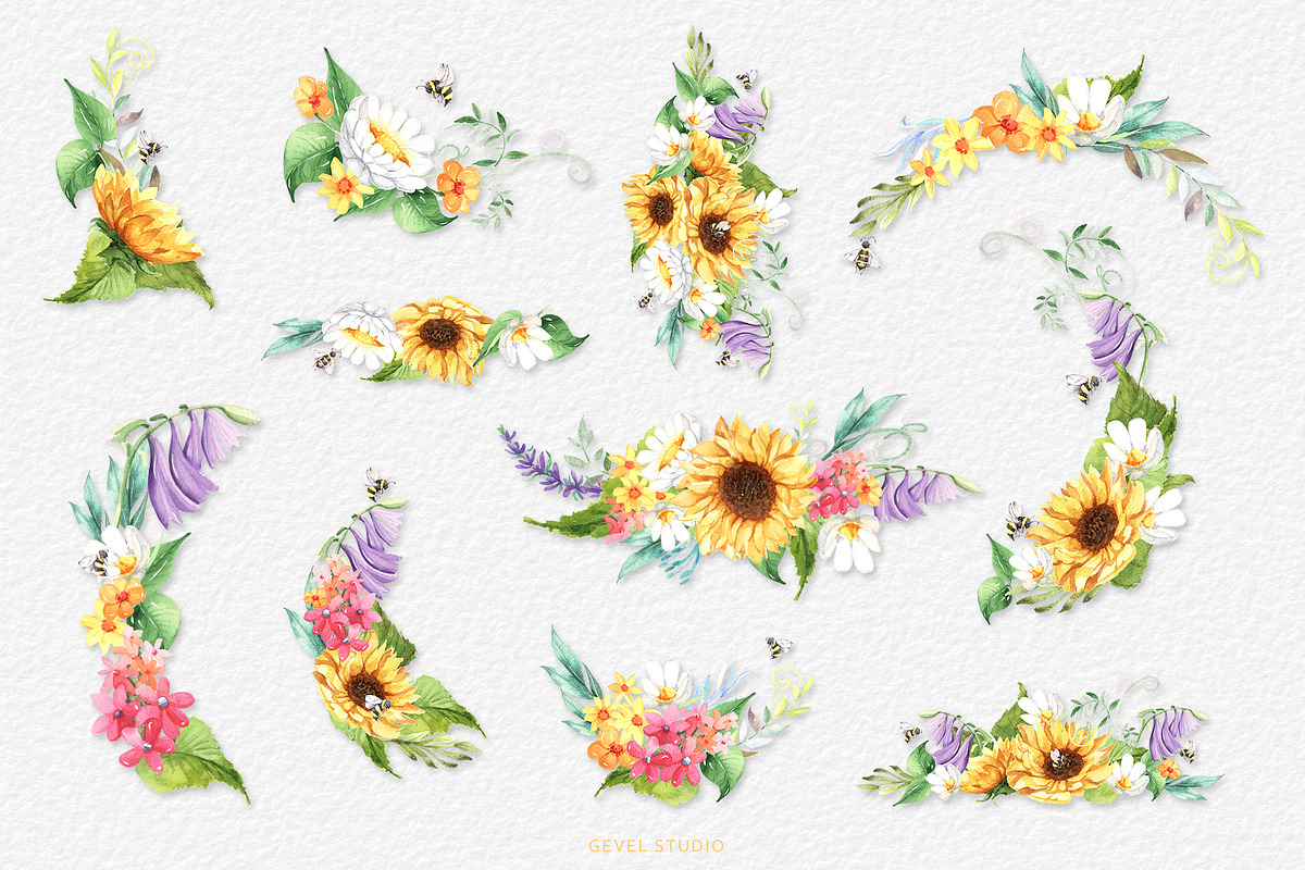 Honey Bee and Wild Flowers clipart, an Illustration by GevelStudio (Photo 8 of 12)