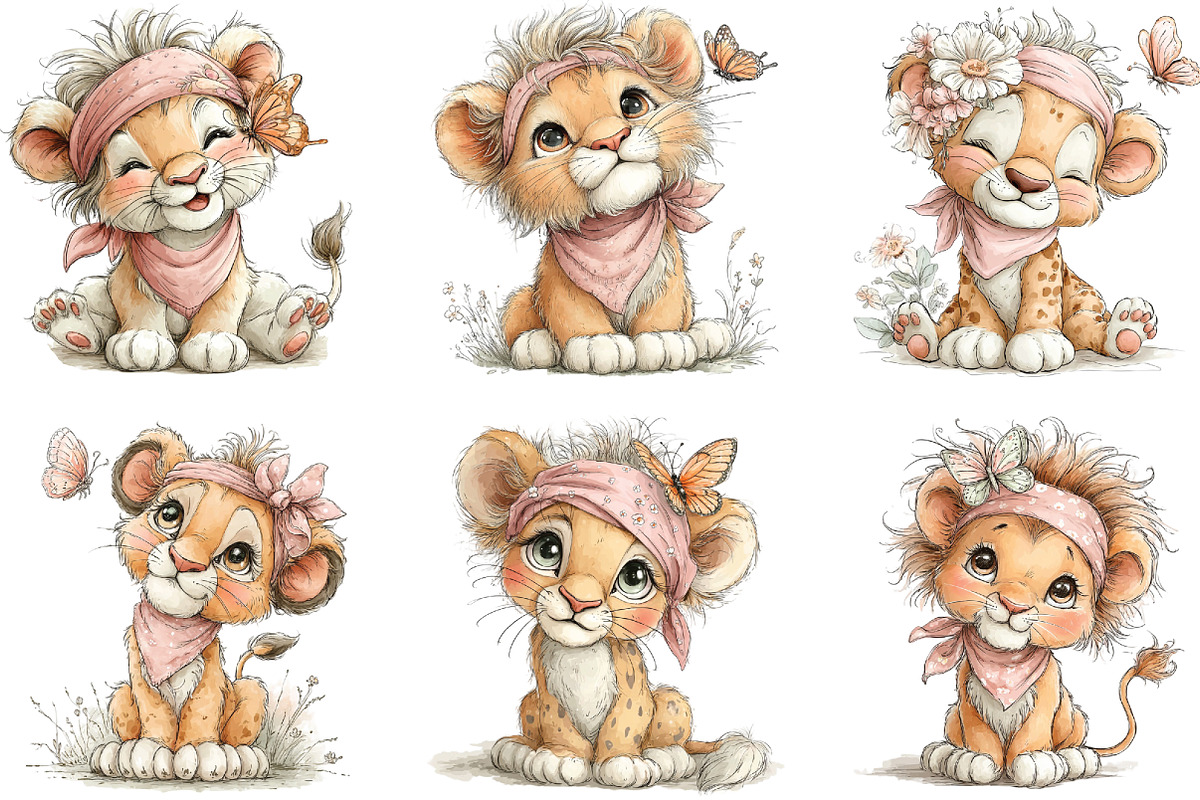 Baby Lion With Butterfly Clipart, an Illustration by CraftArtStudio (Photo 3 of 6)