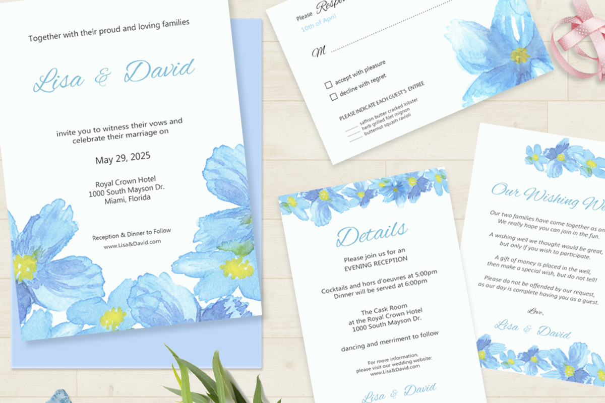 Blue Flower Watercolor Wedding Suite, an Invitation Template by Love Design (Photo 3 of 13)