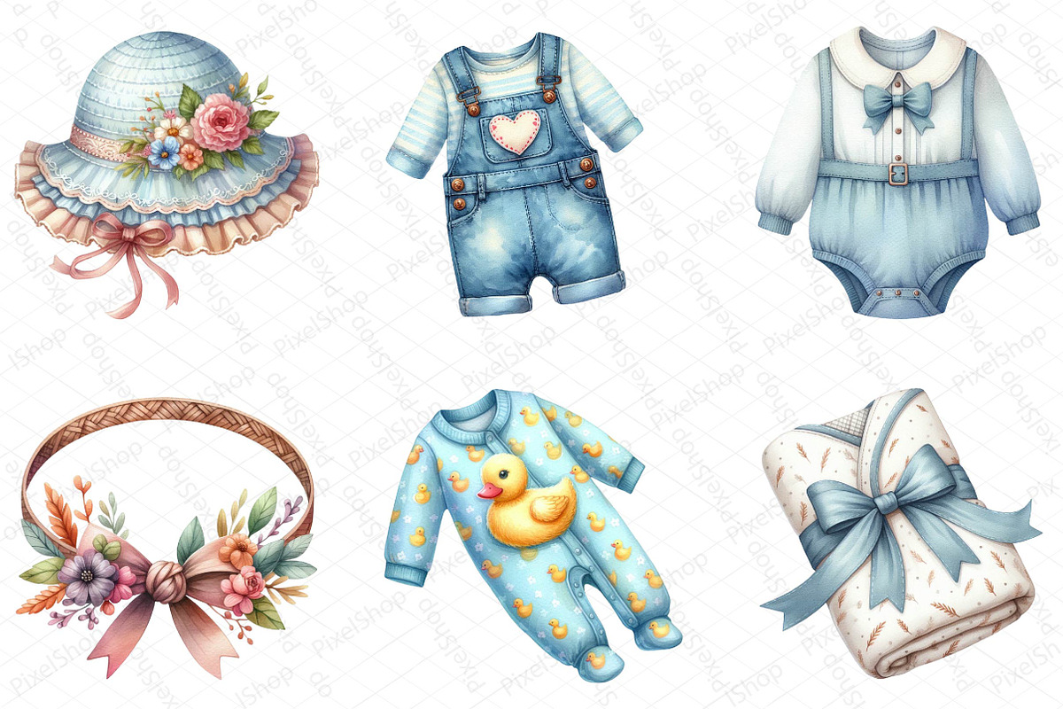 Baby Clothes Watercolor Clipart, an Illustration by DreamPrint404 (Photo 5 of 6)