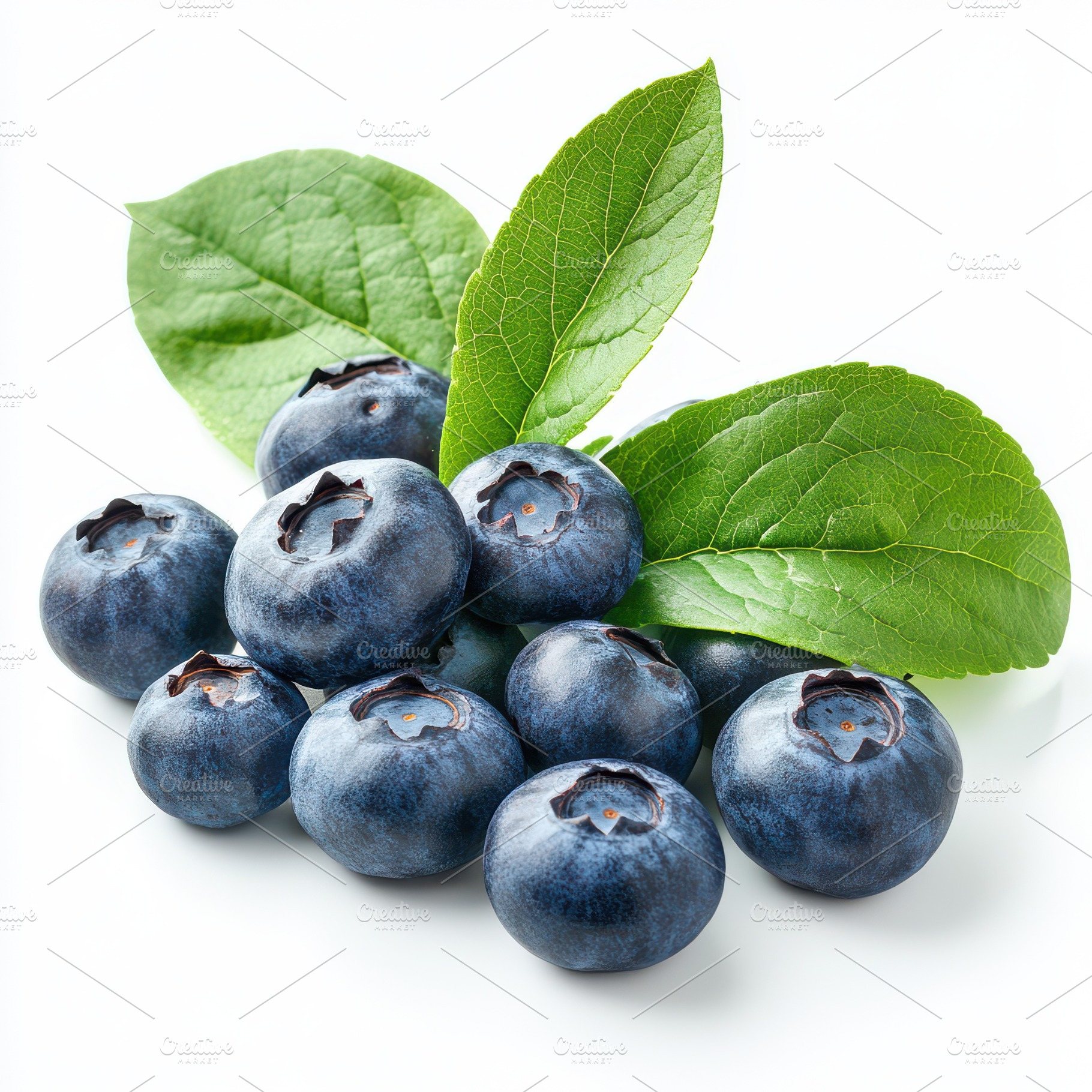 Fresh Blueberries with Green Leaves, a Food & Drink Photo by Pixeness Studio