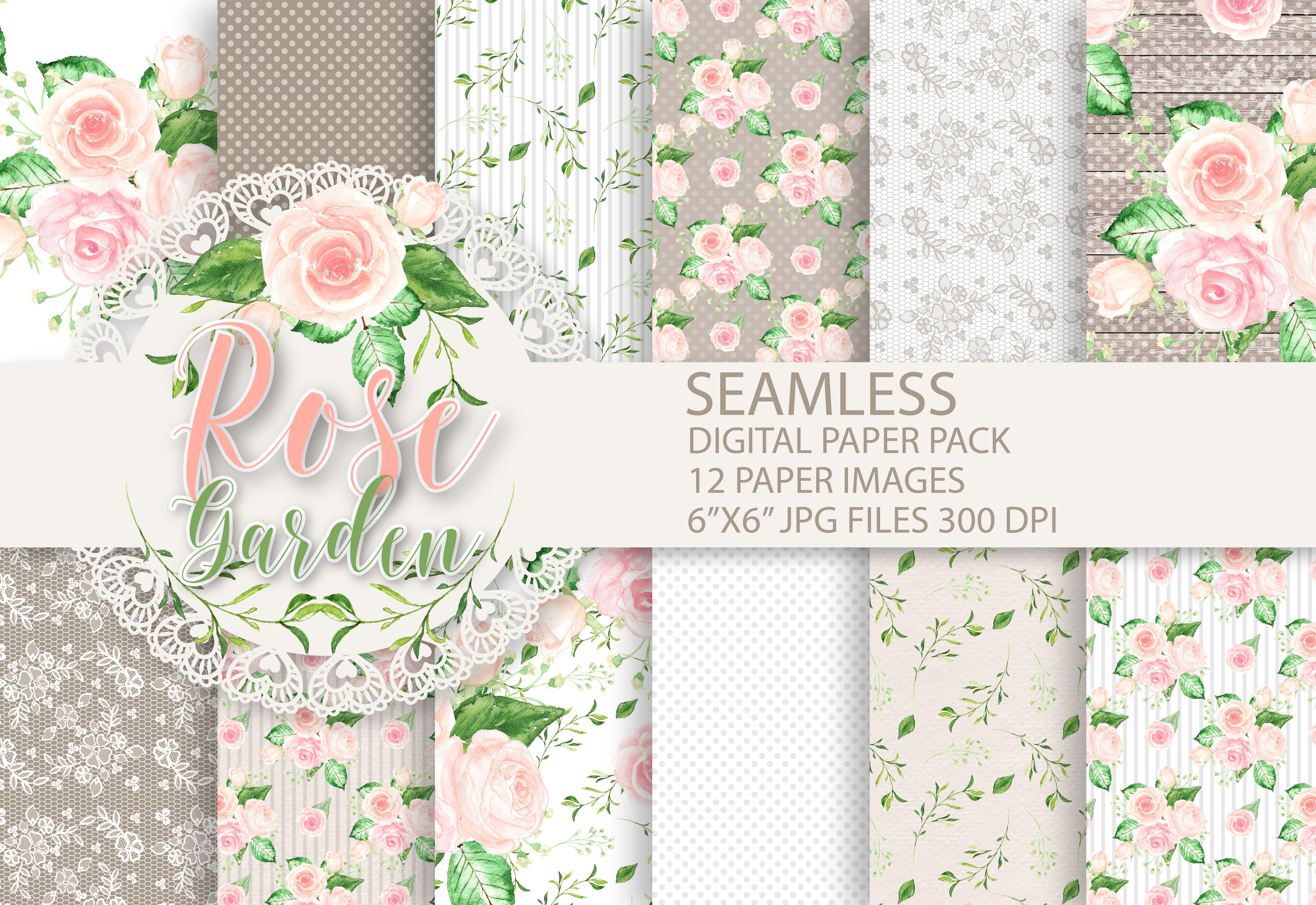 Watercolor roses digital papers, a Pattern Graphic by designloverstudio