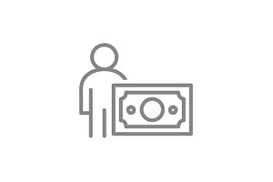 Human with money bill line icon, an Object Illustration by GraphiShop