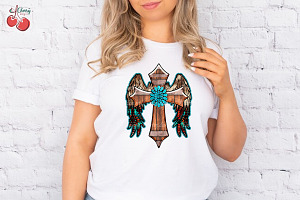 Wing Cross Turquoise Sublimation PNG