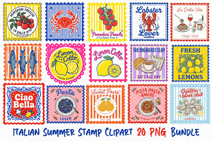Italian Summer Stamp Clipart Bundle, an Illustration by Dream Creation