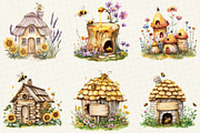 Watercolor Bee Home Clipart, an Illustration by OK Design (Thumbnail 3 of 5)