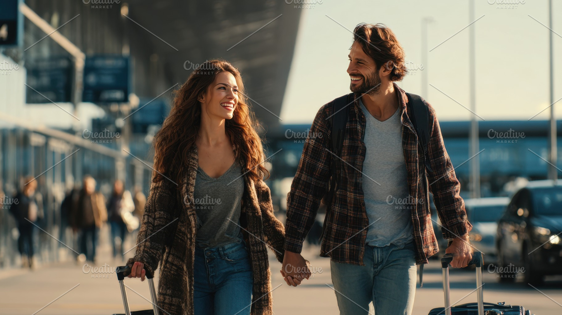Traveling couple at airport, a Photo by Beautiful things