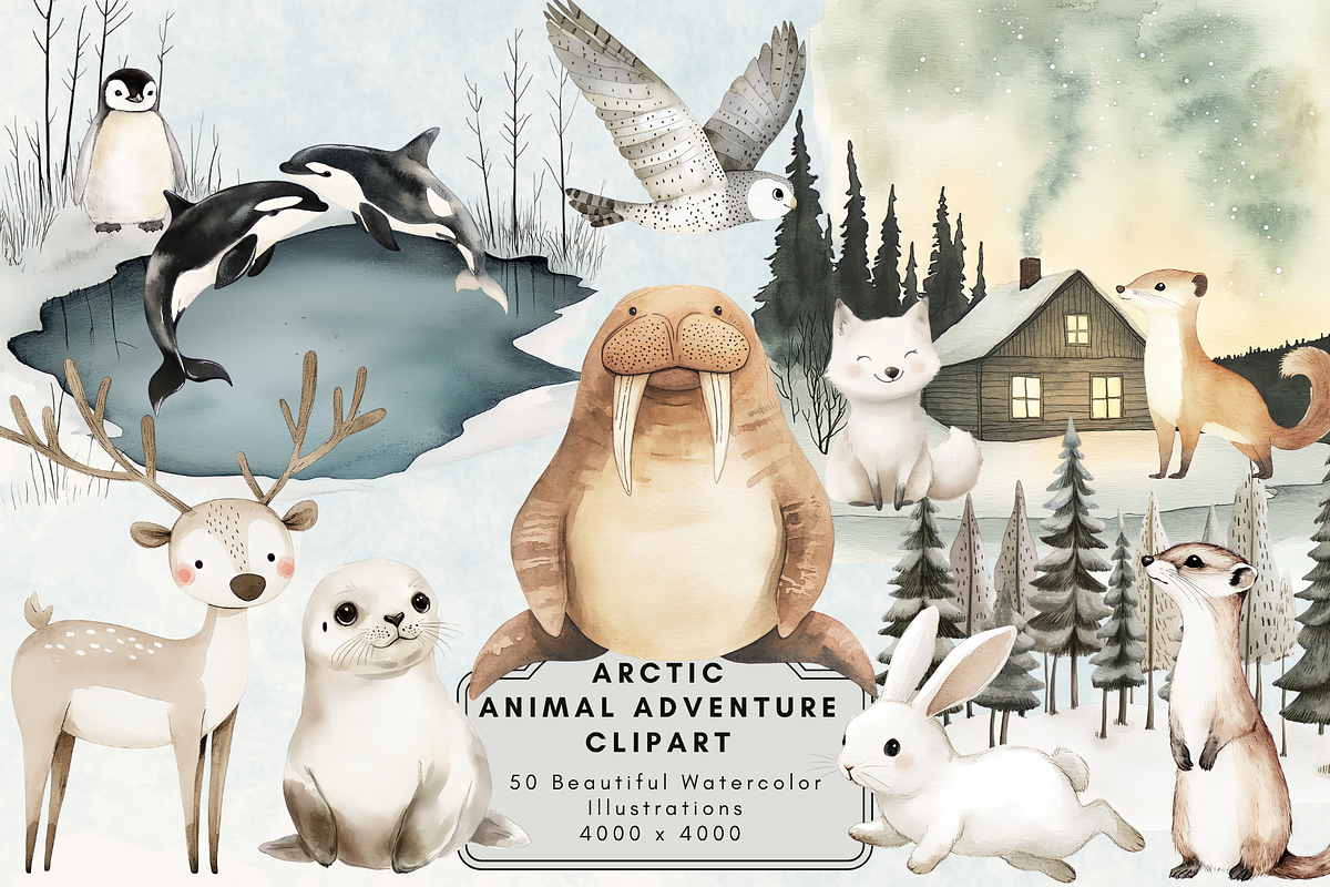 Arctic Animal Adventure Clipart, an Illustration by NadiaTheronArt (Photo 1 of 5)