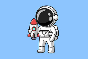 Cute Astronaut Holding Mini Rocket