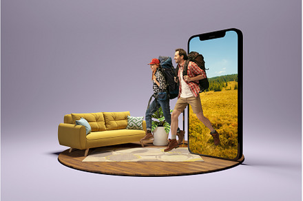 Happy young couple, smiling man and