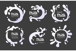 Milk splash labels with dynamic, an Object Illustration by art PVP - market